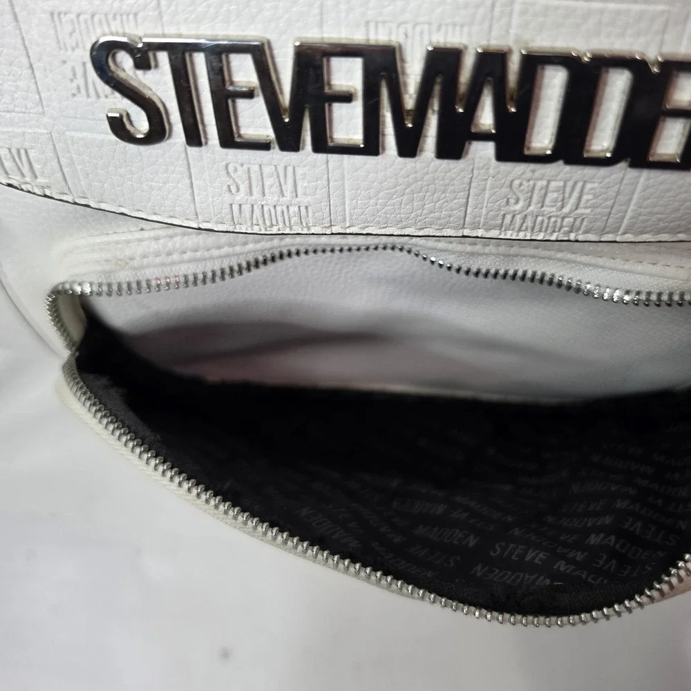 Steve Madden White Monogram Backpack Purse Crossbody Bag BSeyda Faux Leather SM
